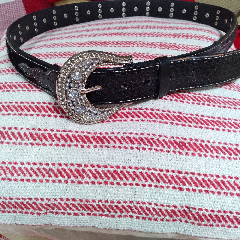 Rhinestone Western style black belt